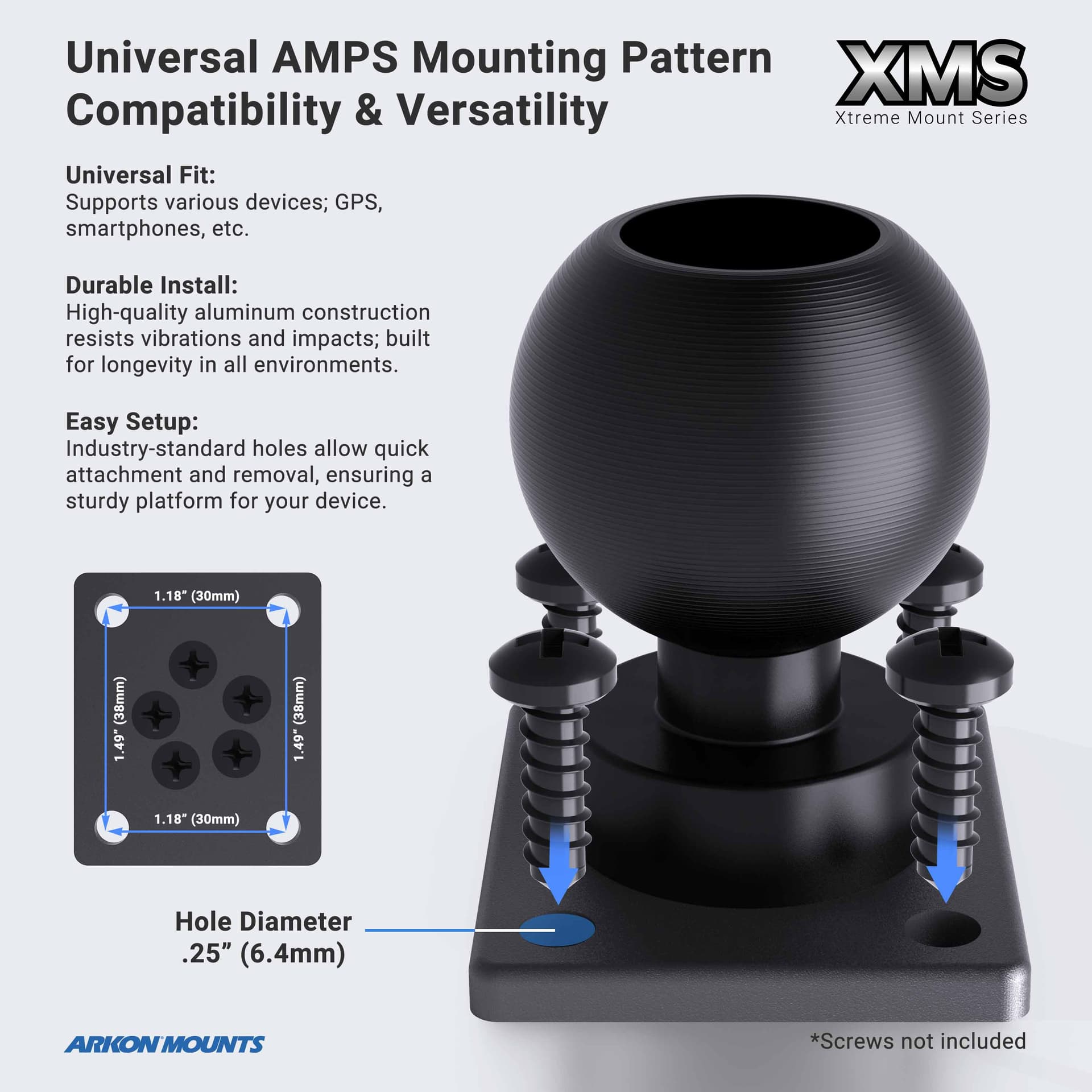 Arkon XMS 11.25" Aluminum AMPS Drill-Base Mounting Pedestal - 38mm Compatible - Image 3